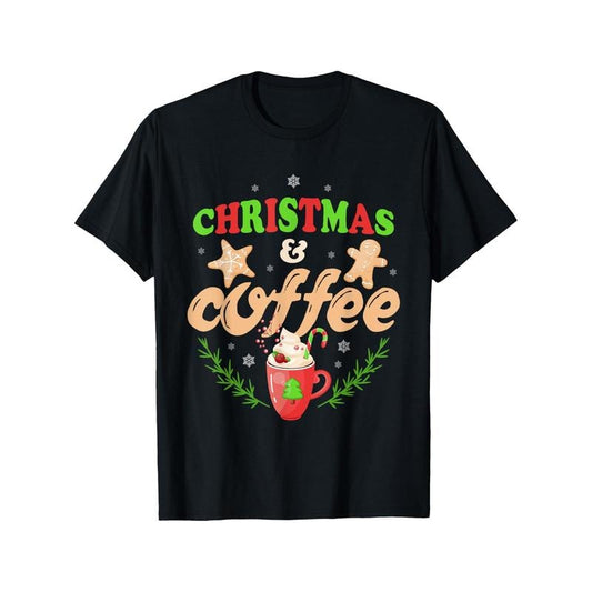Men'S Christmas& Coffee Graphic T-Shirt, 100% Cotton, Casual Crew Neck, Short Sleeve, Regular Fit, with Slight Stretch, for Daily& Festive Wear, All-Season Knit Fabric made in usa