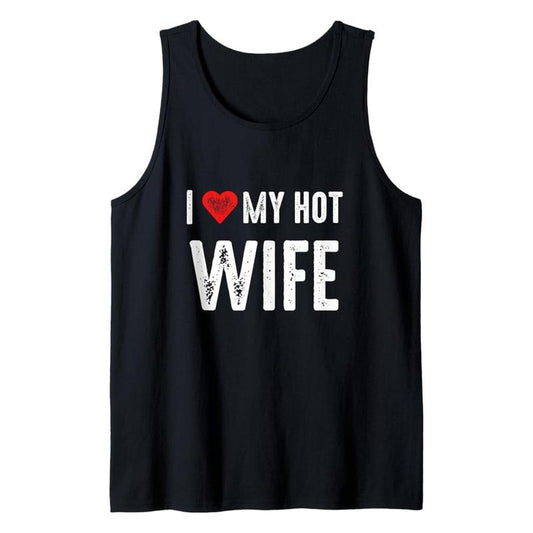 Men'S Cotton Comfy Sleeveless With I Love My Wife Print, Casual Round Tank Tops for Summer, Graphic Tee Men'S Outdoor Clothes, Men'S Clothing