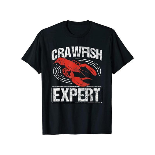 Men'S Cotton Crawfish Expert Graphic T-Shirt - Casual Summer Crew Neck Tee with Geometric Crayfish & Text Design, Knit Fabric, Regular Fit, Slight Stretch made in usa