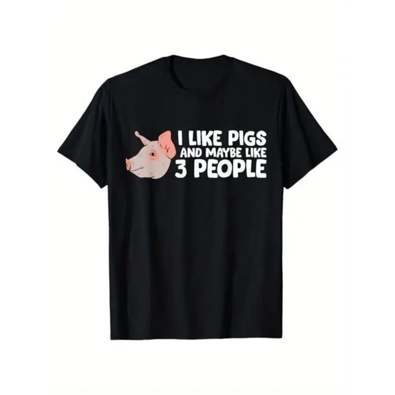 Men'S Cotton T-Shirt with Pig Graphic, Casual Crew Neck, Short Sleeve, Regular Fit, 100% Cotton, with Slight Stretch, for Sports, Work, Relaxation, All-Season Top made in usa