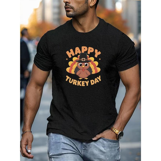 Men'S Happy Turkey Day T-Shirt - Cotton Blend, Crew Neck, All-Season Casual Tee with Slight Stretch, Knit Fabric, Printed Short Sleeve Top for Adults made in usa