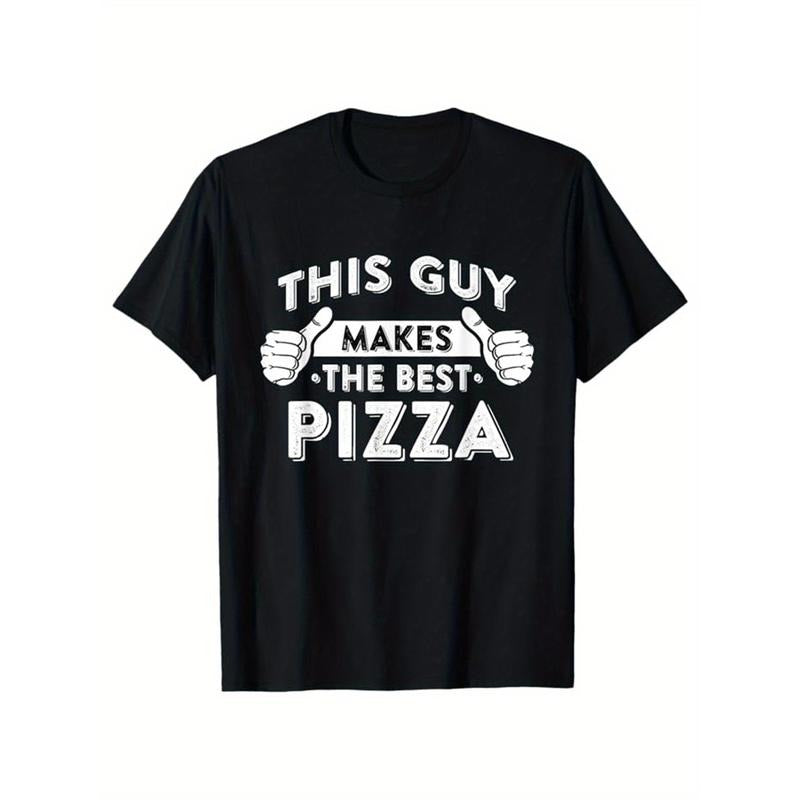 Men'S Pizza Maker Graphic Tee, 100% Cotton Crew Neck T-Shirt, Geometric Pattern, All-Season Casual Pullover, Medium Stretch Knit Fabric - Black Made in USA