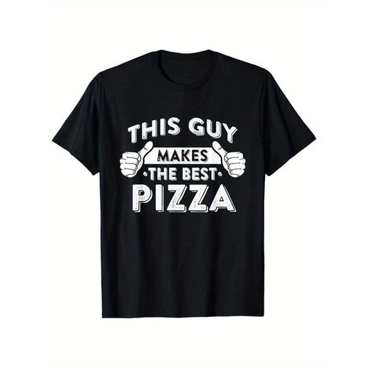 Men'S Pizza Maker Graphic Tee, 100% Cotton Crew Neck T-Shirt, Geometric Pattern, All-Season Casual Pullover, Medium Stretch Knit Fabric - Black Made in USA