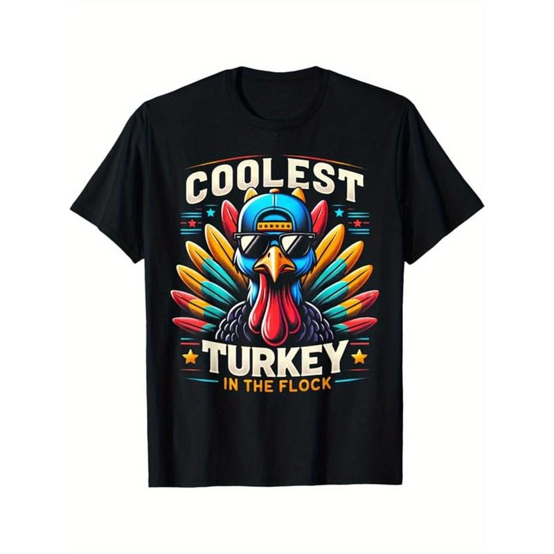 Men'S Thanksgiving Turkey Graphic T-Shirt, 100% Cotton, Casual Crew Neck, Regular Fit, Non-Stretch Knit Fabric, Short Sleeve Tee for All Seasons made in usa