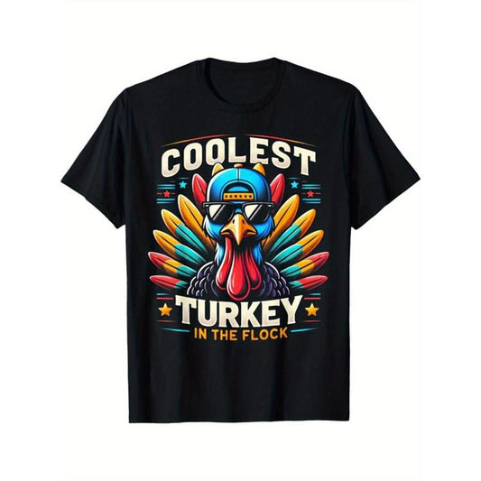 Men'S Thanksgiving Turkey Graphic T-Shirt, 100% Cotton, Casual Crew Neck, Regular Fit, Non-Stretch Knit Fabric, Short Sleeve Tee for All Seasons made in usa