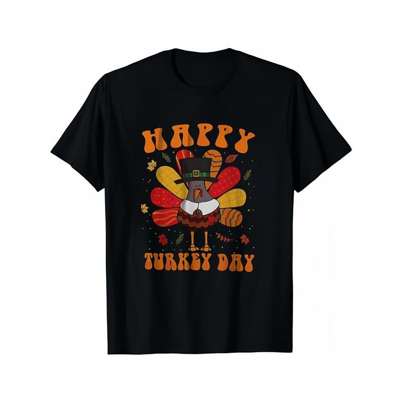 Men'S Thanksgiving Turkey Graphic Tee - Casual Crew Neck Short Sleeve Cotton T-Shirt with Slight Stretch, Knit Fabric, Regular Fit - Summer Season Printed Top made in usa