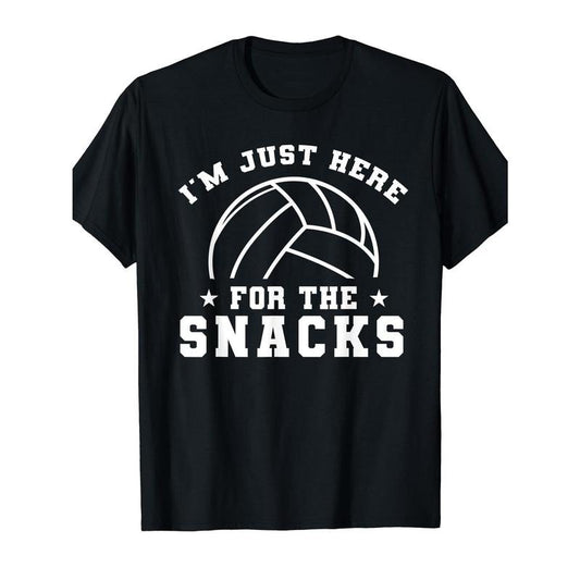 Men'S Volleyball Cotton T-Shirt - Crew Neck, Medium Stretch, All-Season Sports Tee with "I'm Just Here For The Snacks" Applique, Quick Dry, Breathable & Comfortable, Casual Style made in usa