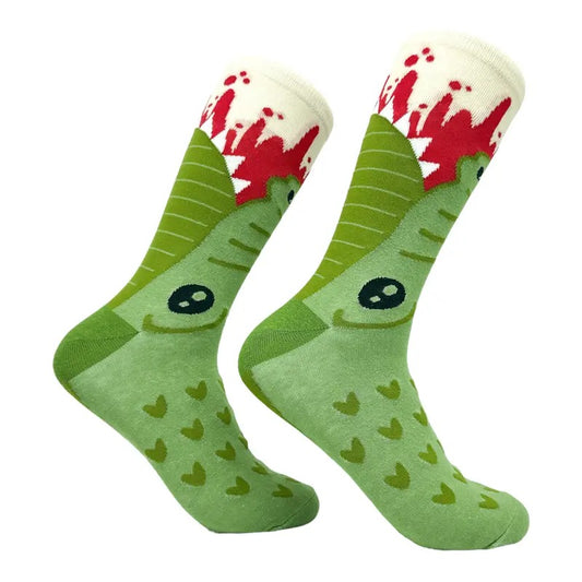 Men's Alligator Bite Socks Funny Bloody Scary Chomp Gator Attack Footwear Funny Graphic Socks Comfortable Fitted Spandex Cotton