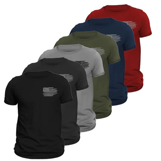 Men's American Flag Front Heart Side T-Shirt 6 Pack Classic Crewneck Tee Casual Cotton