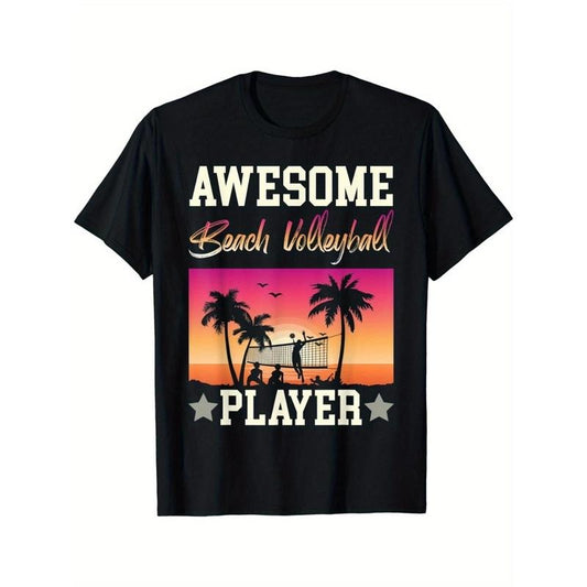 Men's Beach Volleyball Graphic Tee - Soft Cotton, Comfort Fit, Short Sleeve Casual Shirt for All Seasons made in usa