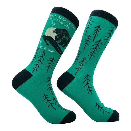 Men's Bear Attack Tip Socks Funny Sarcastic Camping Graphic Footwear Funny Graphic Socks Comfortable Fitted Spandex Cotton
