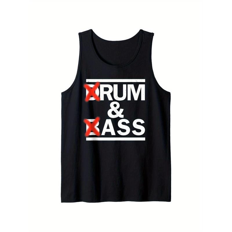 Men's Black Sleeveless Tank Top - " Rum & Ass " Funny Print, Lightweight Polyester, Perfect for Raves, EDM, DJ Parties & Casual Wear, Great Gift for Music Lovers, Raver Clothing | Bold Graphic Vest | Stretchable Vest