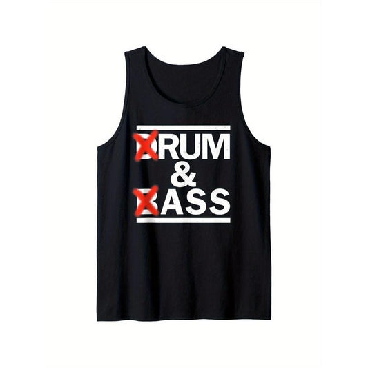 Men's Black Sleeveless Tank Top - " Rum & Ass " Funny Print, Lightweight Polyester, Perfect for Raves, EDM, DJ Parties & Casual Wear, Great Gift for Music Lovers, Raver Clothing | Bold Graphic Vest | Stretchable Vest