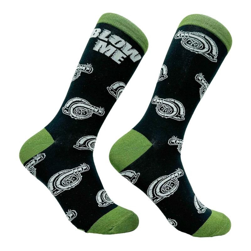 Men's Blow Me Socks Funny Car Mechanic Engine Turbo Joke Footwear Funny Graphic Socks Comfortable Fitted Spandex Cotton
