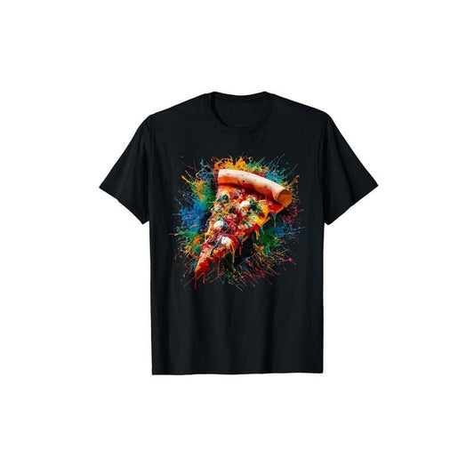 Men's Boho-Chic Cotton T-Shirt with Unique Pizza Slice Print - Comfortable, Non-Stretch Crew Neck Tee for Casual & Outdoor Wear made in usa