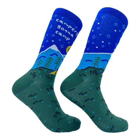 Men's Campers Gonna Camp Socks Funny Outdoor Hiking Footwear Funny Graphic Socks Comfortable Fitted Spandex Cotton