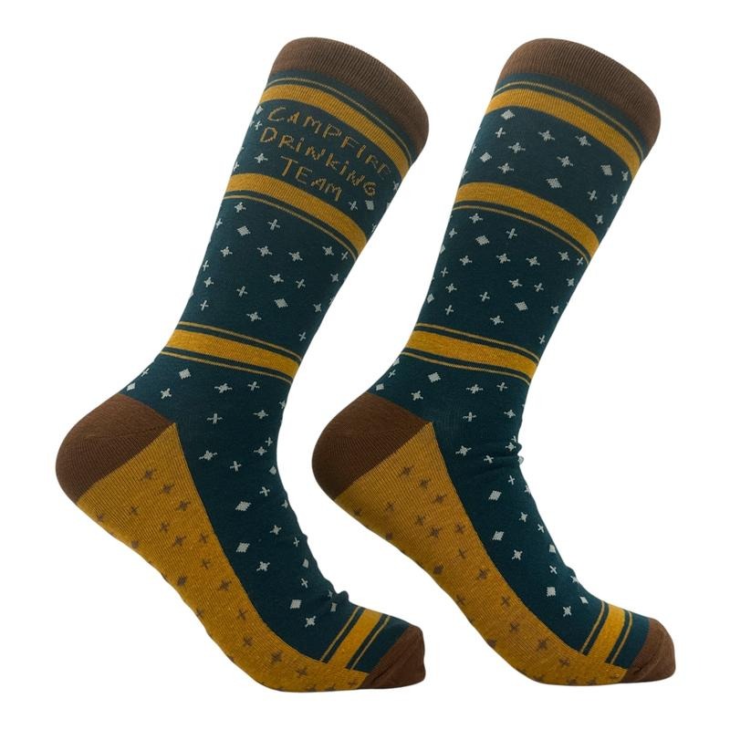 Men's Campfire Drinking Team Socks Funny Sarcastic Camping Graphic Novelty Footwear For Men Funny Graphic Socks Comfortable Fitted Spandex Cotton
