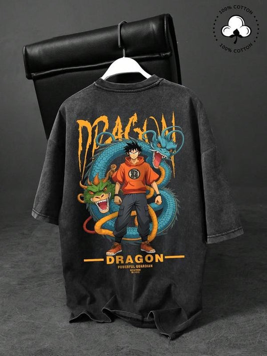 Men's Cartoon Dragon Graphic Print Round Neck Tee, Regular Fit Casual Short Sleeve T-shirt, Men's Summer Top for Daily Wear, Cotton