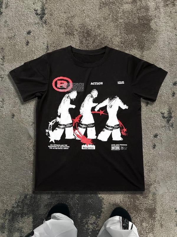 Men's Cartoon Graphic Print Round Neck Tee, Regular Fit Casual Short Sleeve T-shirt for Daily Wear, Men's Top for All Seasons, Tropical