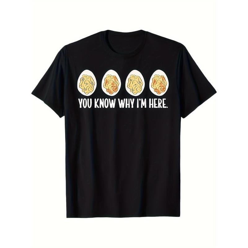 Men's Casual Cotton T-Shirt with Unique Deviled Eggs Print - Comfortable, Short Sleeve, Crew Neck - Perfect for Daily Wear & Holiday Gifts made in usa