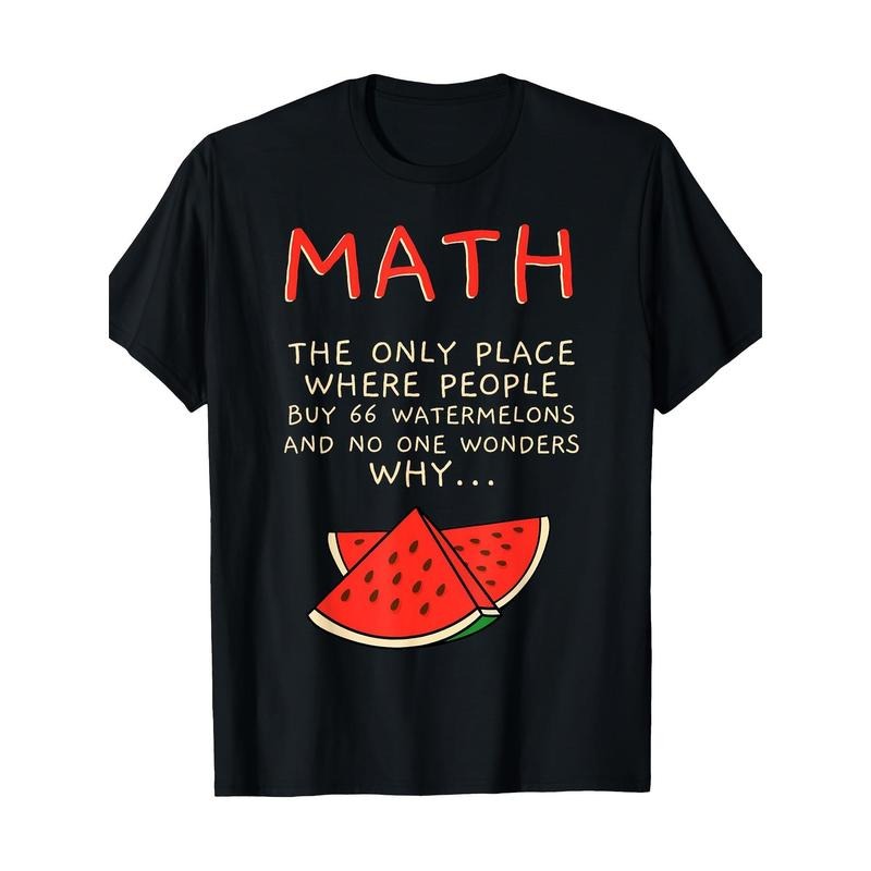 Men's Cotton Math & Watermelon Print T-Shirt - Casual Round Neck, Short Sleeve, Breathable Fabric, All-Season Comfort Fit Tee for Daily Wear & Vacation made in usa