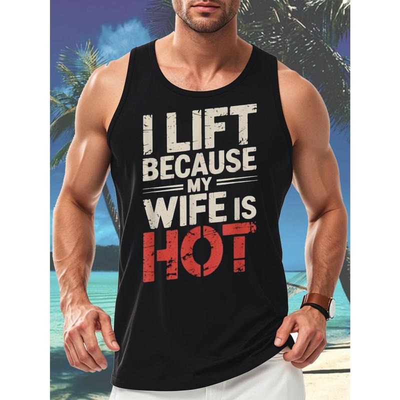 Men's Cotton Sleeveless Tank Top - "I Lift Because My Wife is Hot" Print, Casual Round Neck, Black Graphic Tee for Summer, Machine Washable, Casual Summer Wear | Sleeveless Shirt | Summer Comfortwear
