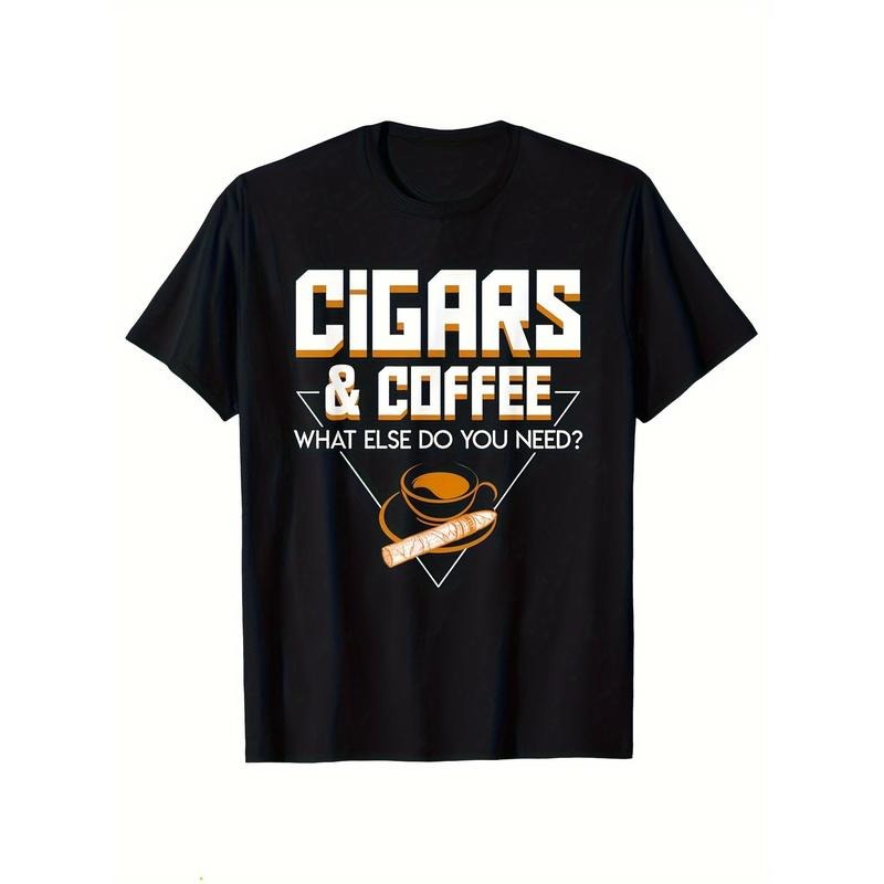 Men's Cotton T-Shirt With Cigar Print, Casual Short Sleeve Round Neck Tee, Soft Comfortable Top, Men's Clothing made in usastyle{n002}4
