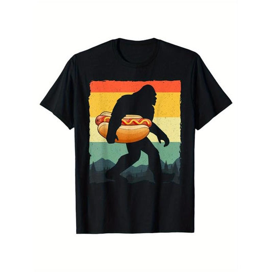 Men's Cotton T-Shirt With Hot Dog Printed, Casual Short Sleeve Round Neck Tee, Soft Comfortable Top made in usa