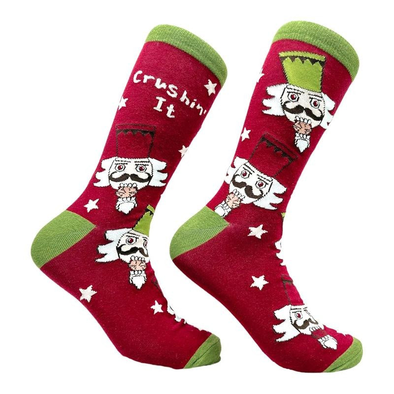 Men's Crushin It Socks Funny Xmas Party Holiday Nutcracker Footwear Funny Graphic Socks Comfortable Fitted Spandex Cotton