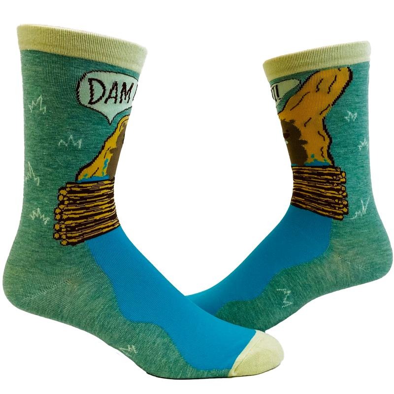 Men's Dam It Socks Funny Beaver Dam Camping Novelty Graphic Footwear Funny Graphic Socks Comfortable Fitted Spandex Cottonstyle{n002}2
