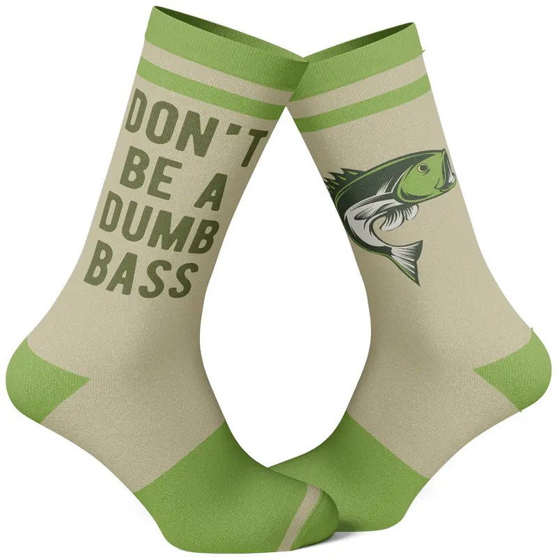 Men's Don't Be A Dumb Bass Socks Funny Fishing Father's Day Dumbass Novelty Footwear Funny Graphic Socks Comfortable Fitted Spandex Cotton