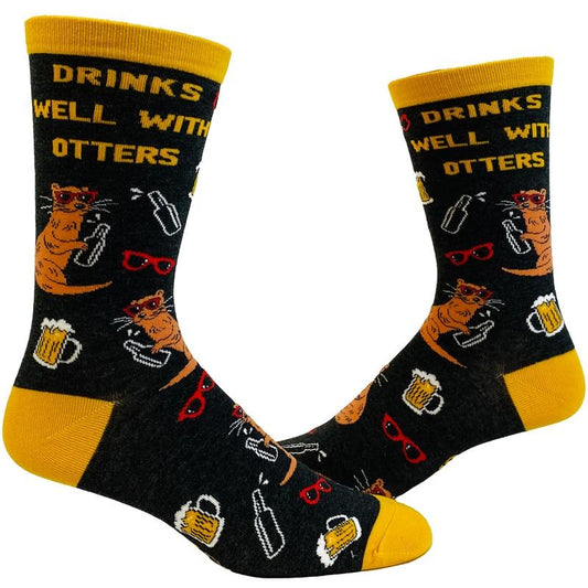 Men's Drinks Well With Otters Socks Funny Beer Party Novelty Drinking Footwear Funny Graphic Socks Comfortable Fitted Spandex Cotton