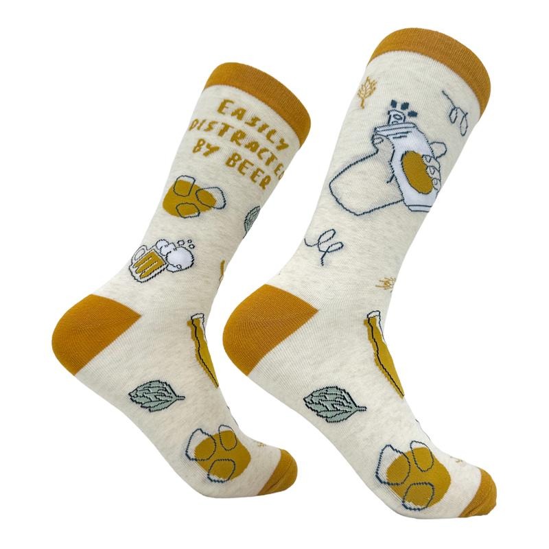 Men's Easily Distracted By Beer Socks Funny Ale Drinking Lovers Footwear Funny Graphic Socks Comfortable Fitted Spandex Cotton