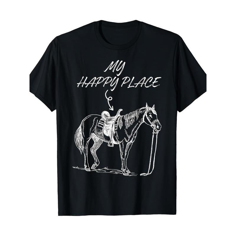 Men's Equestrian Charm Cotton T-Shirt - Breathable, Comfort Fit with Horse Print | Casual Round Neck Tee for All Seasons made in usa