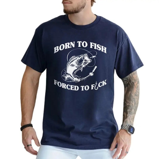Men's Fishing Shirt, Funny Born To Fish Graphic Tee, Bass Fishing Tee, Summer Fishing T-shirt, Fishing Man Top, Husband Gifts Ideas, Humor Gift for Dad, Short Sleeve Men's Tops, Comfy Cotton Fabric Graphic Shirt