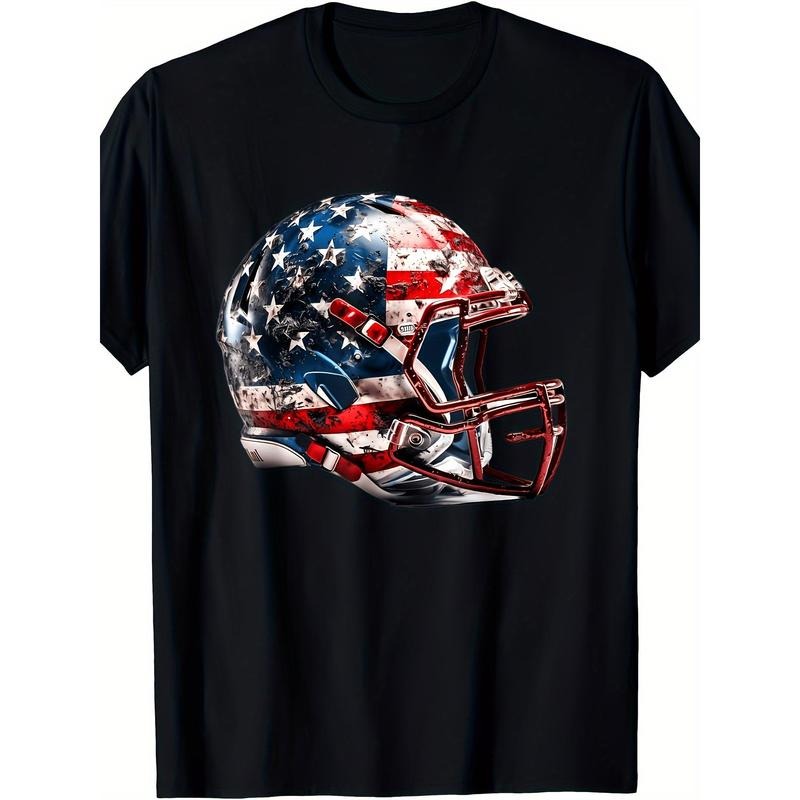 Men's Football Short Sleeved American Football Helmet, American Flag Men's T-shirt made in usastyle{n002}2