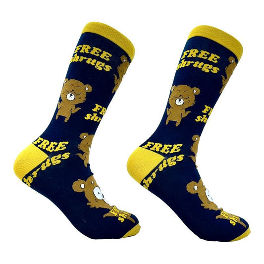 Men's Free Shrugs Socks Funny Introvert Bear Hugs Novelty Joke Footwear Funny Graphic Socks Comfortable Fitted Spandex Cotton