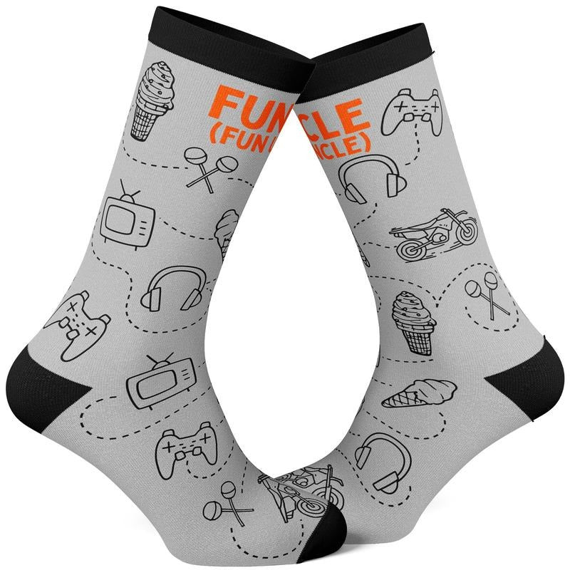 Men's Funcle Socks Funny Cool Uncle Family Fun Activities Gaming Ice Cream Footwear Funny Graphic Socks Comfortable Fitted Spandex Cotton