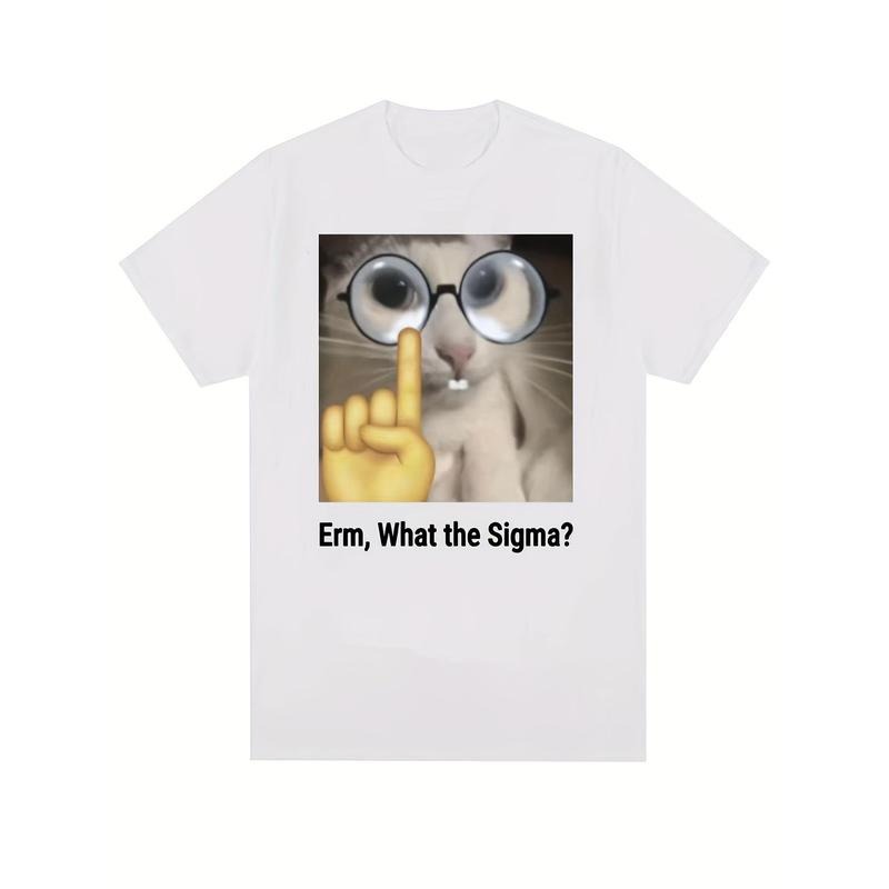 Men's Funny "What The Sigma" Graphic Printed T-Shirt, Casual Fashion Sport Tee, Round Neck, Short Sleeves, Knitted Fabric made in usa