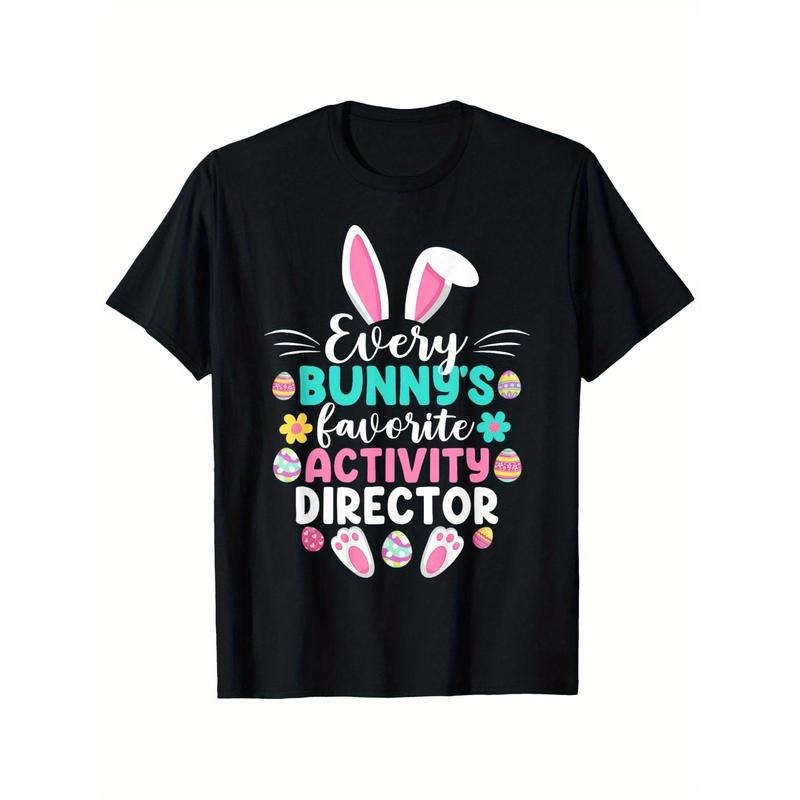Men's Funny Easter T-Shirt - 'Every Bunny's Favorite Activity Director' Design, Crew Neck Tee with Easter Egg & Bunny Graphics, Casual Short Sleeve for Spring & Summer, Sizes S-XXXL made in usa