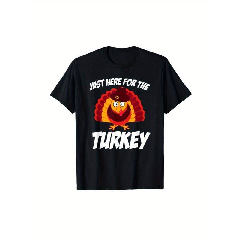 Men's Funny Turkey Print T-Shirt - 100% Cotton, Casual & Comfortable, Perfect for Thanksgiving - Machine Washable made in usa
