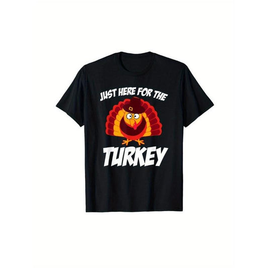 Men's Funny Turkey Print T-Shirt - 100% Cotton, Casual & Comfortable, Perfect for Thanksgiving - Machine Washable made in usa