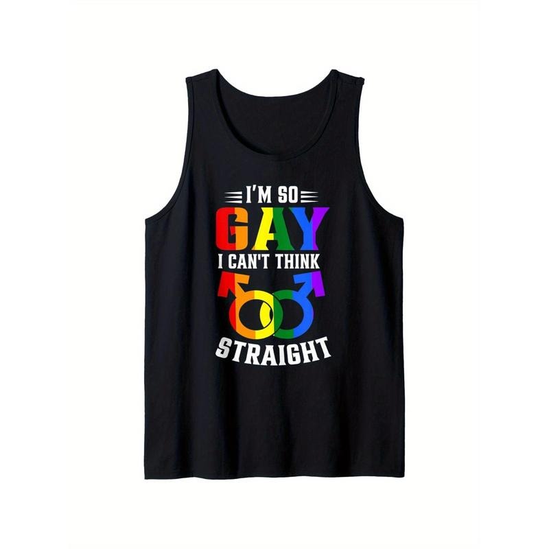 Men's Gay Pride Rainbow Tank Top - "I'm So Gay I Can't for THINK of 00 Straight" Graphic, Soft & Breathable Cotton Sleeveless Shirt for LGBTQ Events, Casual Wear, and Outdoor Activities, Gifts for The Gays