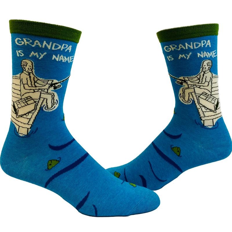 Men's Grandpa Is My Name Fishing Is My Game Socks Funny Grandfather Fisherman Novelty Footwear Funny Graphic Socks Comfortable Fitted Spandex Cotton
