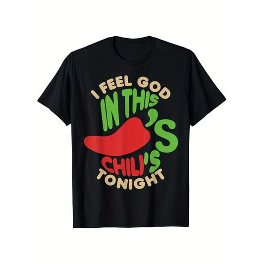 Men's Graphic Crew Neck T-Shirt - Funny Chili Print, Cotton, Short Sleeve, Casual Outdoor Tee made in usa