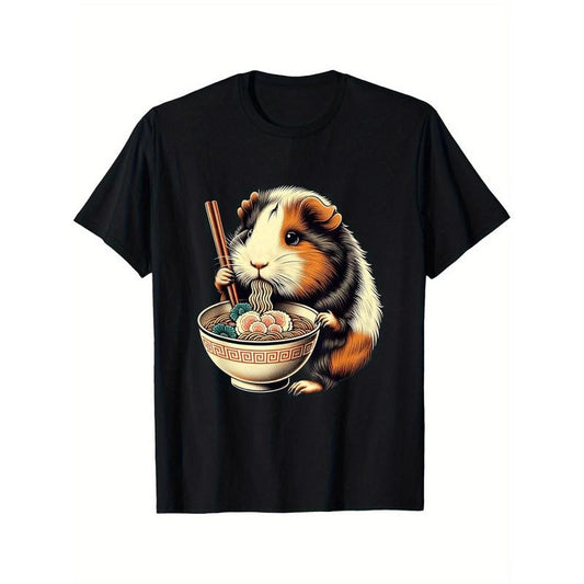 Men's Guinea Pig & Ramen Graphic Tee - Soft Cotton, Breathable Short Sleeve Shirt for All Seasons, Perfect for Casual Wear & Sports, Great Gift Idea made in usa