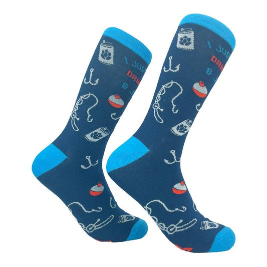 Men's I Just Want to Drink Beer and Jerk My Rod Socks Funny Fishing Drinking Graphic Footwear Funny Graphic Socks Comfortable Fitted Spandex Cotton