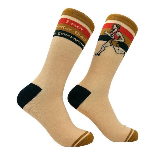 Men's I Run Better Than The Government Socks Funny Sarcastic Novelty Footwear Funny Graphic Socks Comfortable Fitted Spandex Cotton