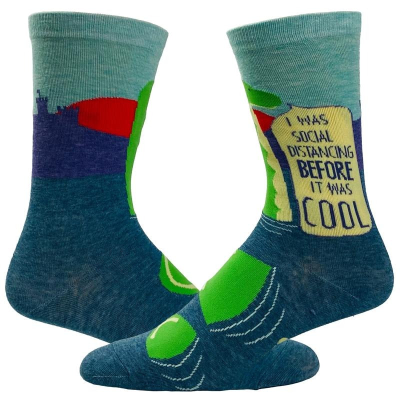 Men's I Was Social Distancing Before It Was Cool Socks Funny Loch Ness Monster Novelty Footwear Funny Graphic Socks Comfortable Fitted Spandex Cotton