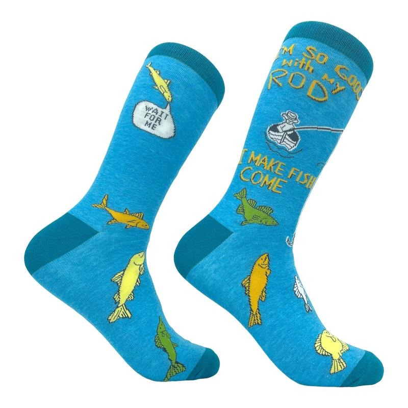 Men's I'm so Good With My Rod I Make Fish Come Socks Funny Fishing Sexual Innuendo Novelty Footwear Funny Graphic Socks Comfortable Fitted Spandex Cot
